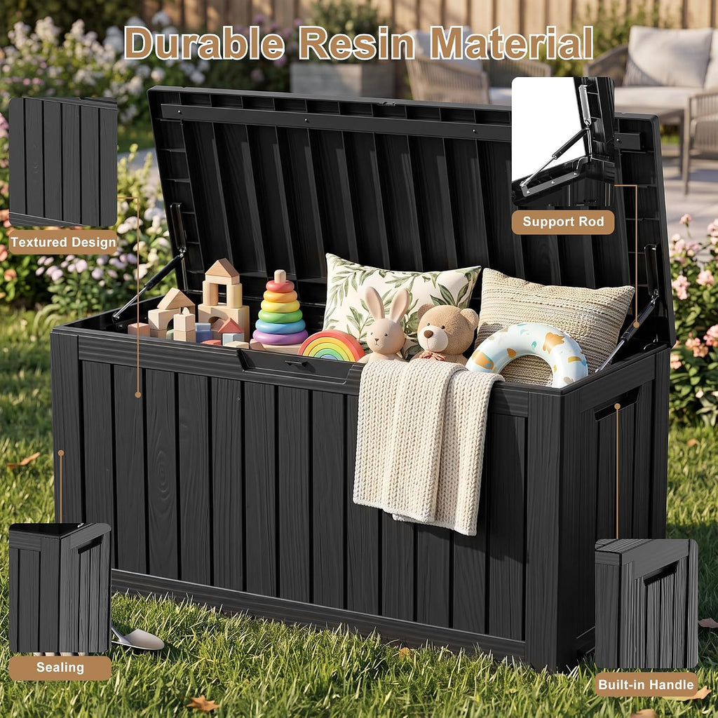 150gal outdoor storage box, waterproof lockable resin deck, close-up detail