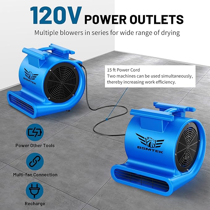 BSMTEK Air Mover Blower Fan, Industrial 1.5HP MAX10000CFM Monster Floor Blower