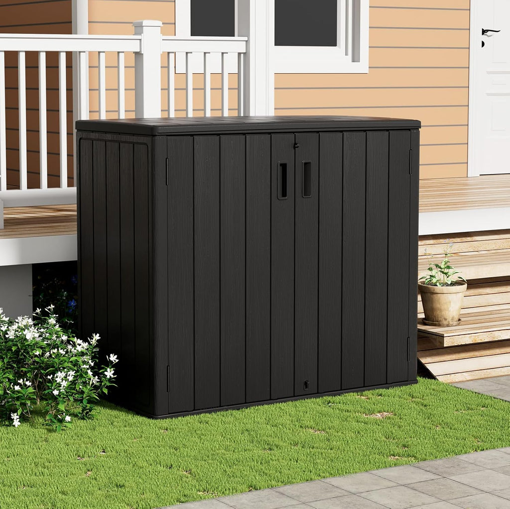 zzm 37 cu.ft outdoor storage shed double-wall hdpe showing dimensions