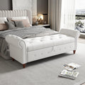 NIOIIKIT 63'' Storage Ottoman Bench, Tufted Entryway Bench White Polyester