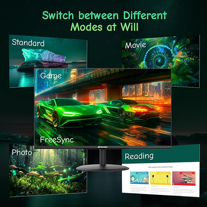 SANSUI Computer Monitor 24 inch Eye Care 1080P Display HDMI, VGA Ports
