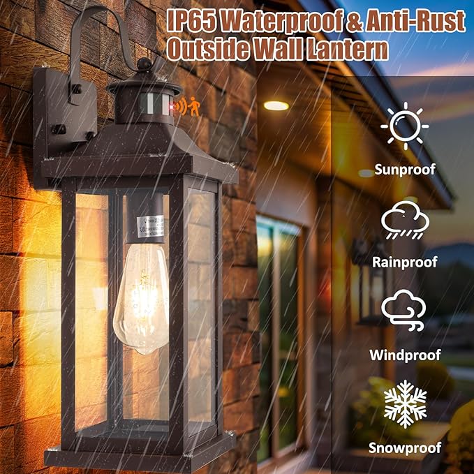 Roravilila Dusk to Dawn Motion Sensor Outdoor Lights Oil Rubbed Bronze 2-Pack