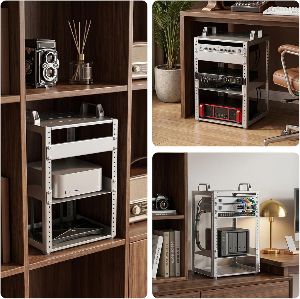 8u 10 inch network rack, 9.45 inch deep on a desk or shelf