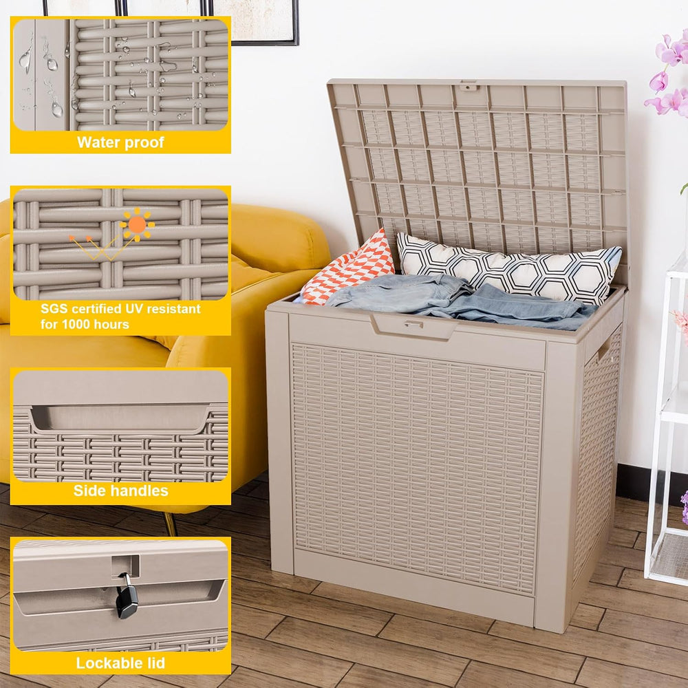 PatioZen 30 Gallon Resin Deck Box, Lockable Patio Outdoor Storage Box for Fur...