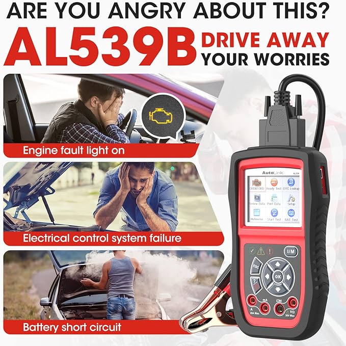 Autel AL539B OBD2 Scanner, 3-in-1 Code Reader Battery Tester Avometer
