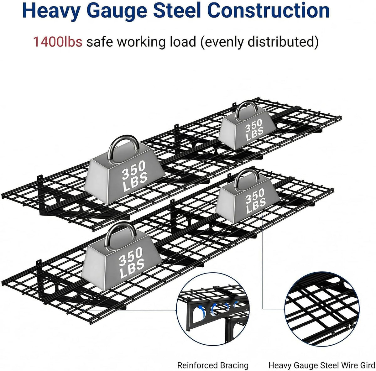 fleximounts 2-pack 2x6ft garage shelving with hooks, 1400lbs, side view