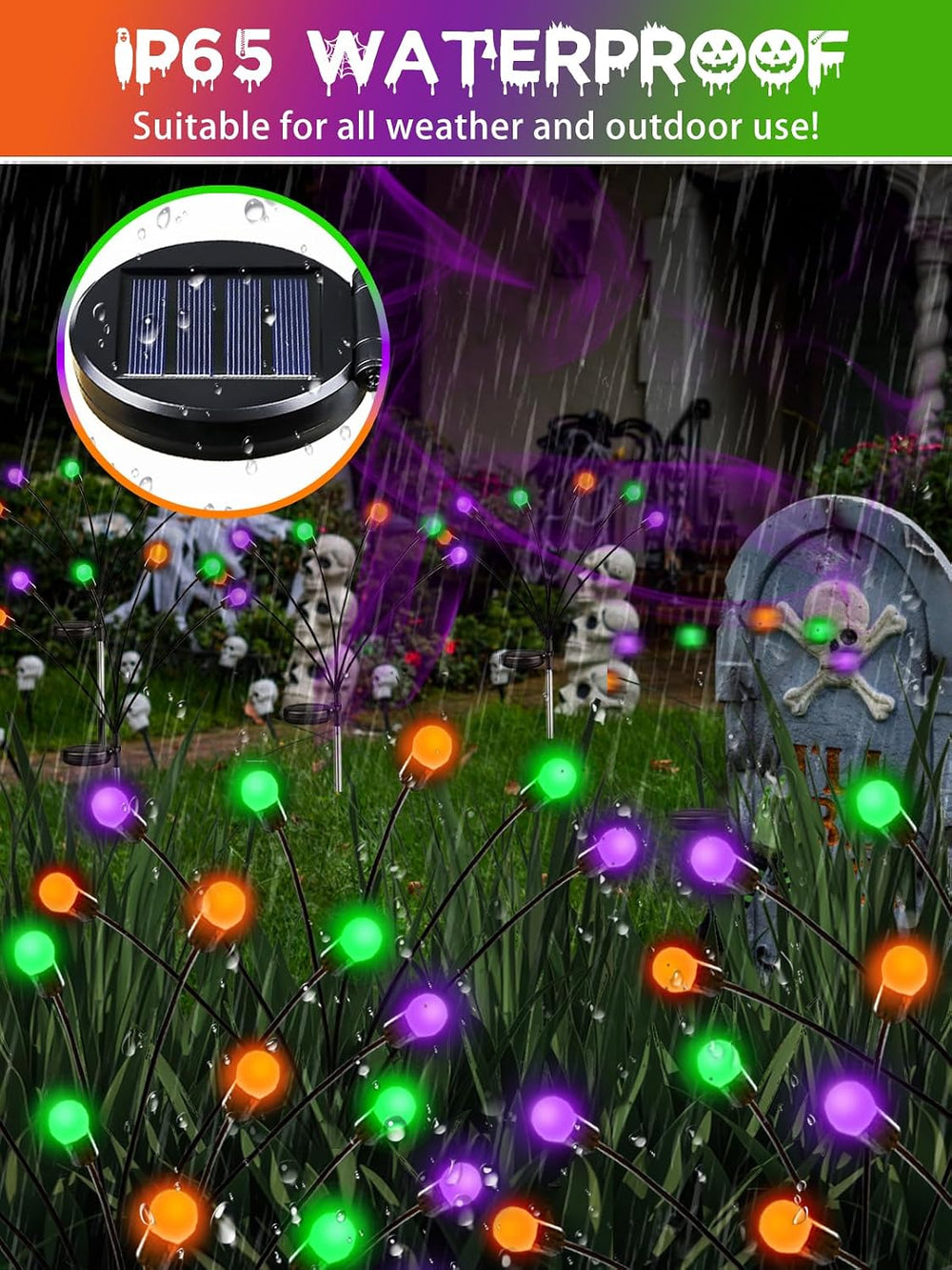 Halloween Solar Lights Outdoor, 6 Pack Firefly Lights Halloween Decorations