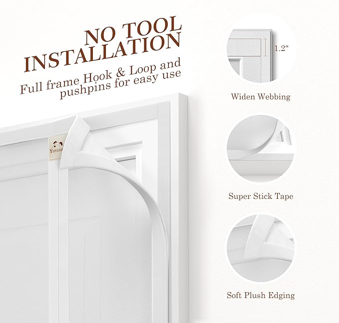 Yotache White Reversible Left Right Side Opening Magnetic Screen Door Fits Door