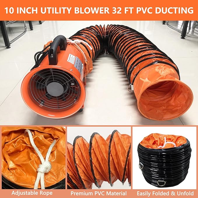 FICBXRA Utility Blower Fan 10 Inch Portable Axial Exhaust Fan 350W/2.6A 1600CFM