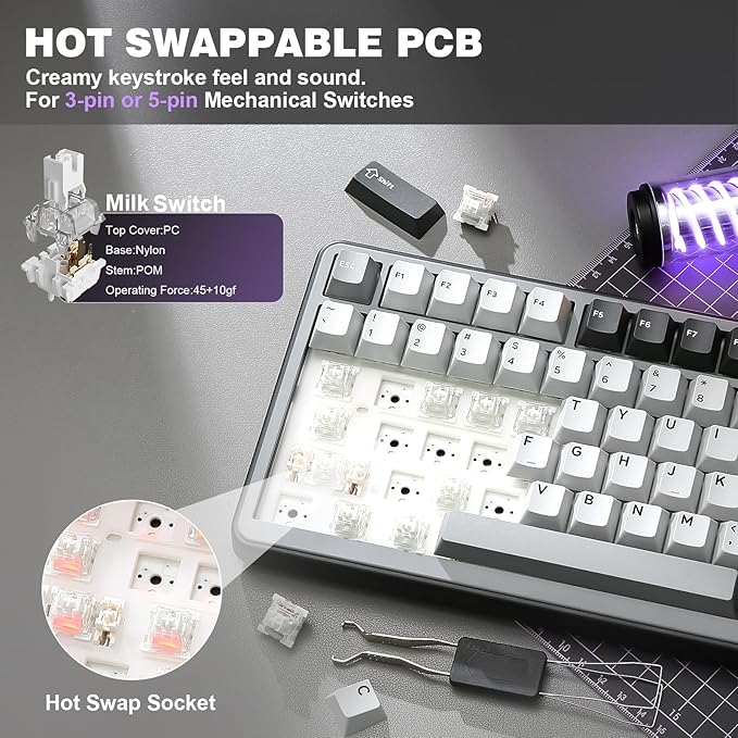 YUNZII B75 PRO Wireless Mechanical Keyboard, 75% Layout