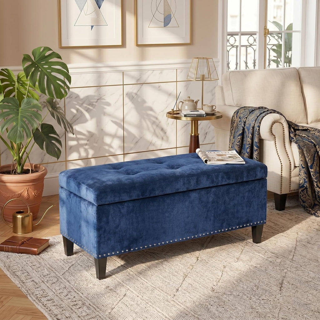 Joveco 41" Storage Bench,Tufted Fabric Storage Ottoman with Hinge and Legs