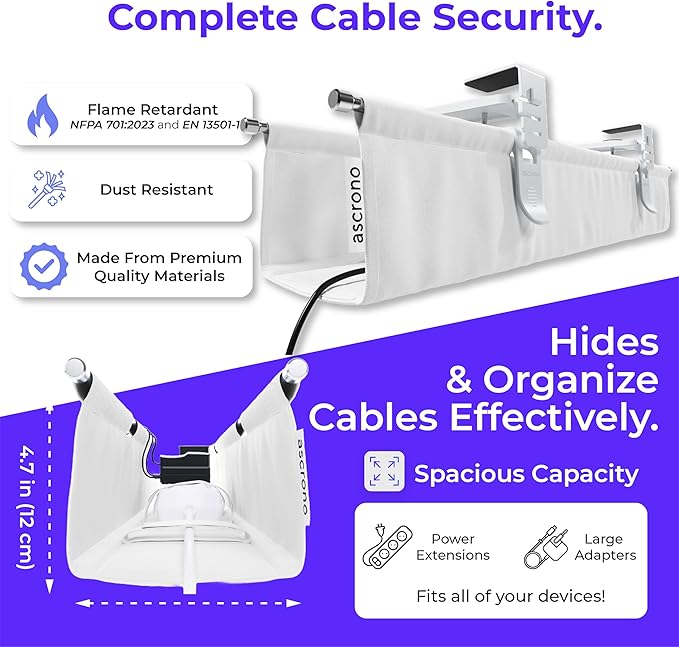 Ascrono Original No Drill Under Desk Cable Management Tray 27.3"