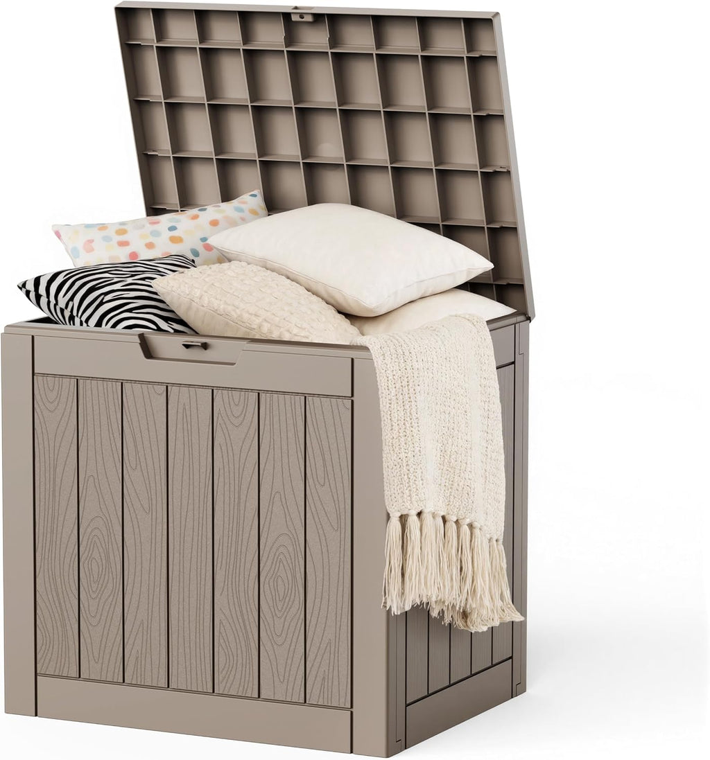 Deck Box Large Outdoor Storage for Patio Furniture, Outdoor Cushions, Garden Tools and Pool Supplies, Waterproof, Resin, Lockable (Grey, 37 Gallon)