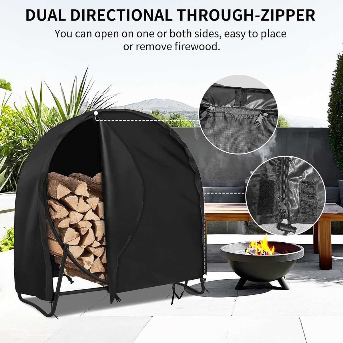 akefit 48 inch firewood log hoop cover, heavy showing dimensions