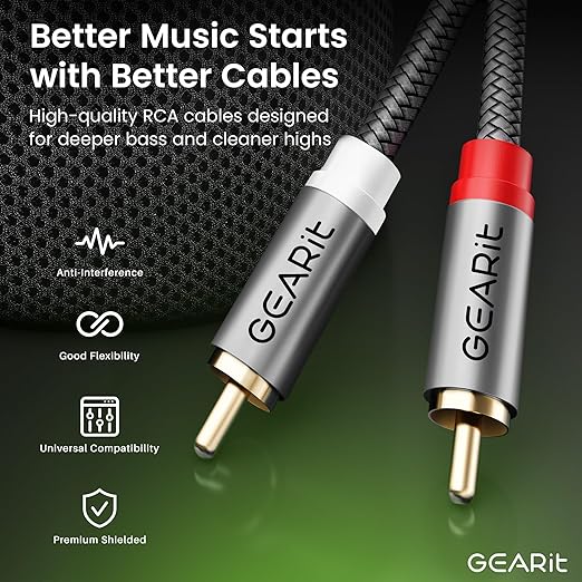 GEARit RCA Cable 2RCA Male to 2RCA Male Stereo Audio Cables Shielded Braided