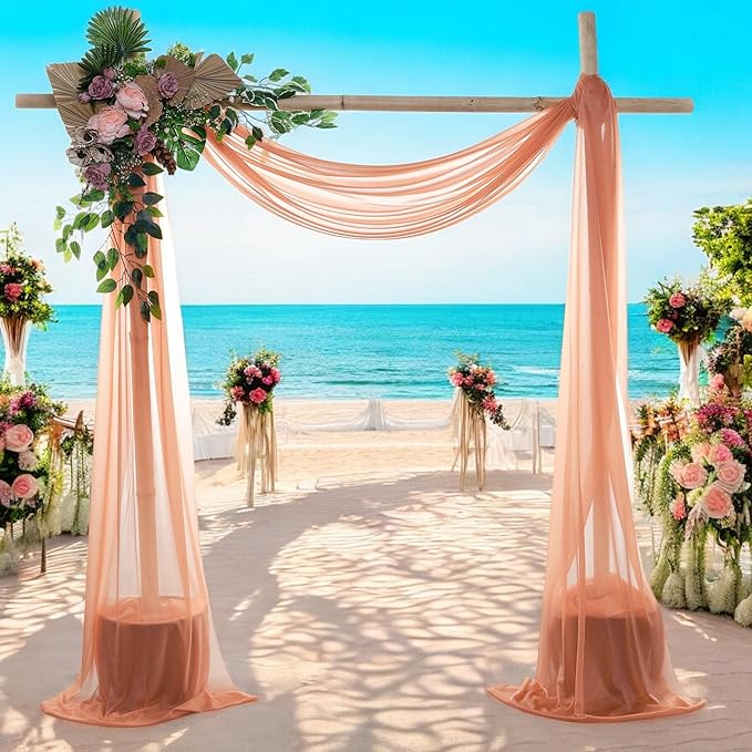 MDS Halloween Chiffon Draping Fabric - 2 Panel, 30" Wide x 50ft Long - Sheer Spooky Arbor & Canopy Drapery for Haunted House Backdrops, Party Ceilings, DIY Costumes & Themed Events - Coral Peach (Pack of 2)