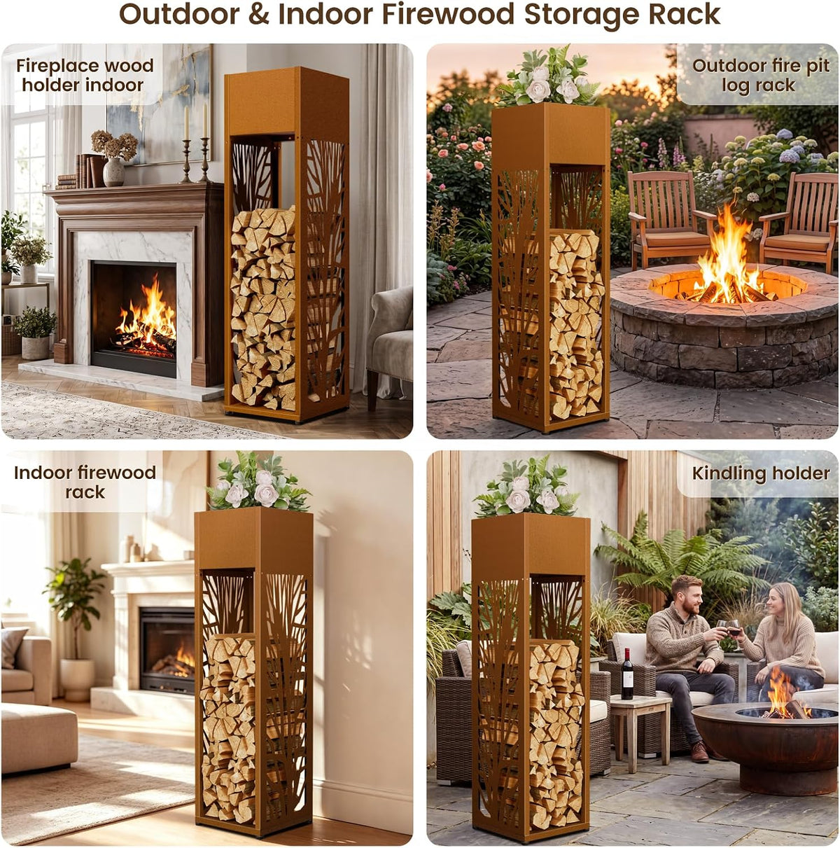 4ft firewood rack outdoor, fire wood log storage, package contents
