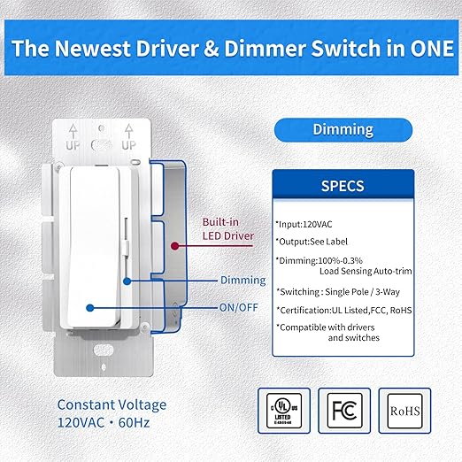 Dimmer and Driver Switch in one, 120W ON/Off Output Voltage: 12V +/-0.5V