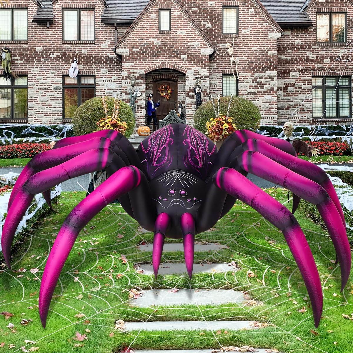 COMIN 9 FT Long Halloween Inflatables Purple Gradient Spider Outdoor Decorations Blow Up with Built-in LEDs for Halloween Indoor Yard Lawn Garden Decoration