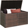 DORTALA 88 Gallon Deck Box Organizer, Wicker Large Indoor Outdoor Storage Container Cabinet for Patio Furniture Cushions Garden Tools, Brown