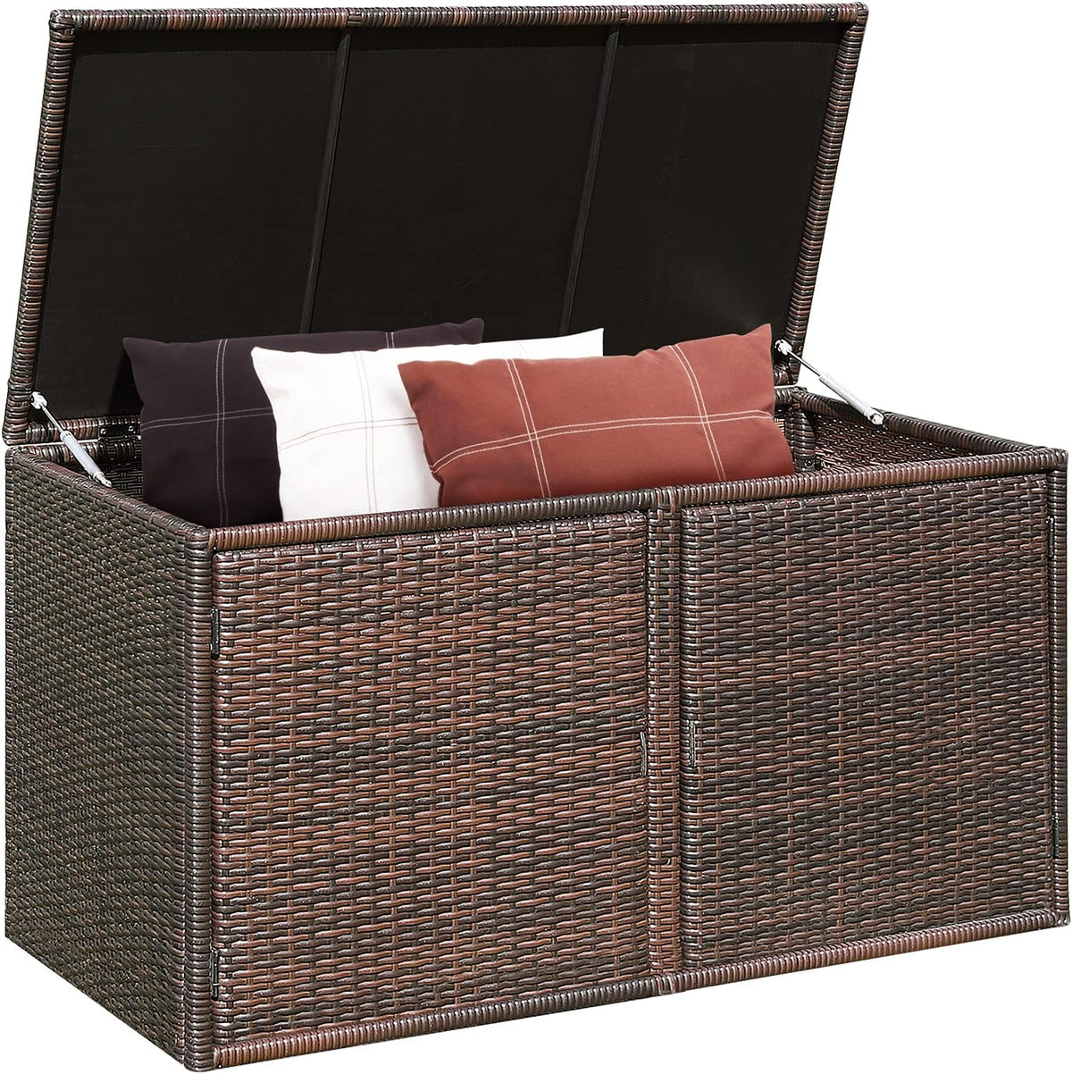 DORTALA 88 Gallon Deck Box Organizer, Wicker Large Indoor Outdoor Storage Container Cabinet for Patio Furniture Cushions Garden Tools, Brown