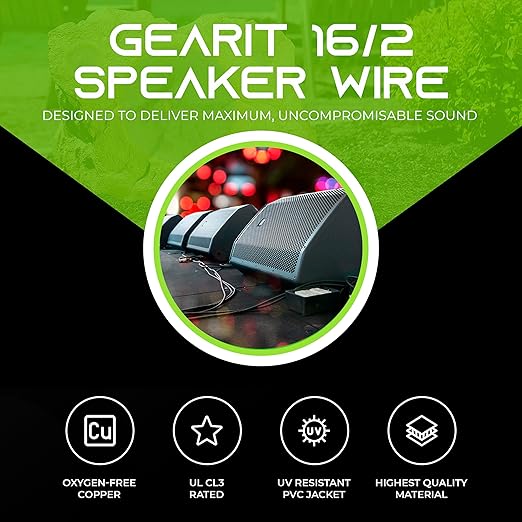GEARit Outdoor Speaker Wire CL3 Rated, 16 Gauge Speaker Wire, Speaker Cable 500
