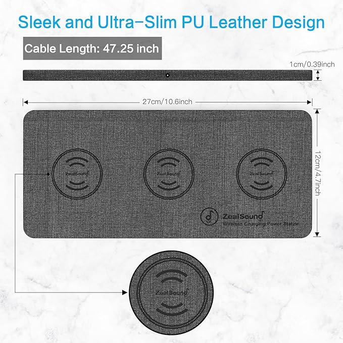 ZealSound Triple Wireless Charger, Charging Pad, Ultra Slim Fast 3x10W Charger
