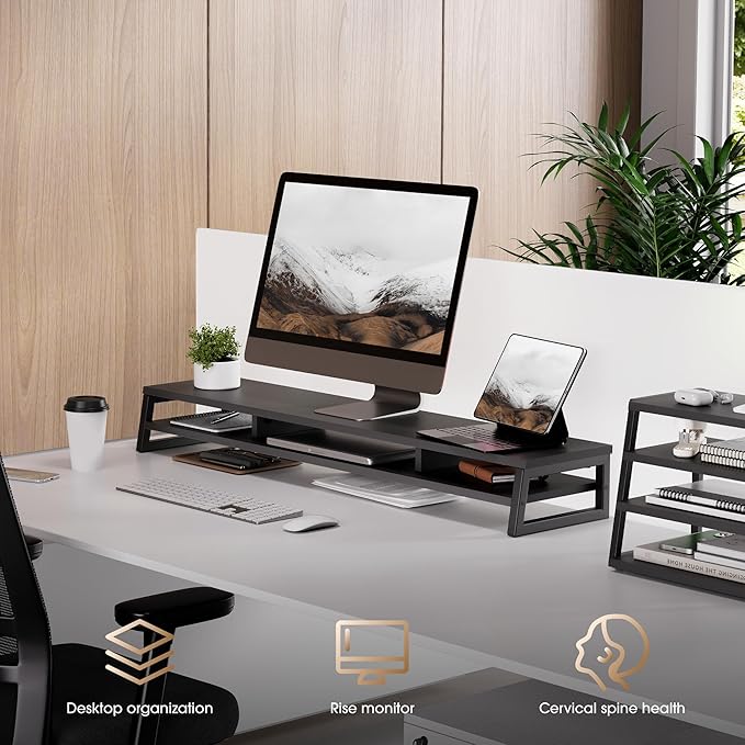 Fenge Dual Monitor Stand for Desk, 42.5in Large Monitor Riser for 2 Monitors