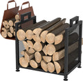 VyGrow Firewood Rack for Indoor, Heavy Duty Fire Wood Racks Holder, 17.32" Metal Wood Storage Log Holder with Leather Carrier, Small Firewood Stand for Fireplace Patio Deck, Black