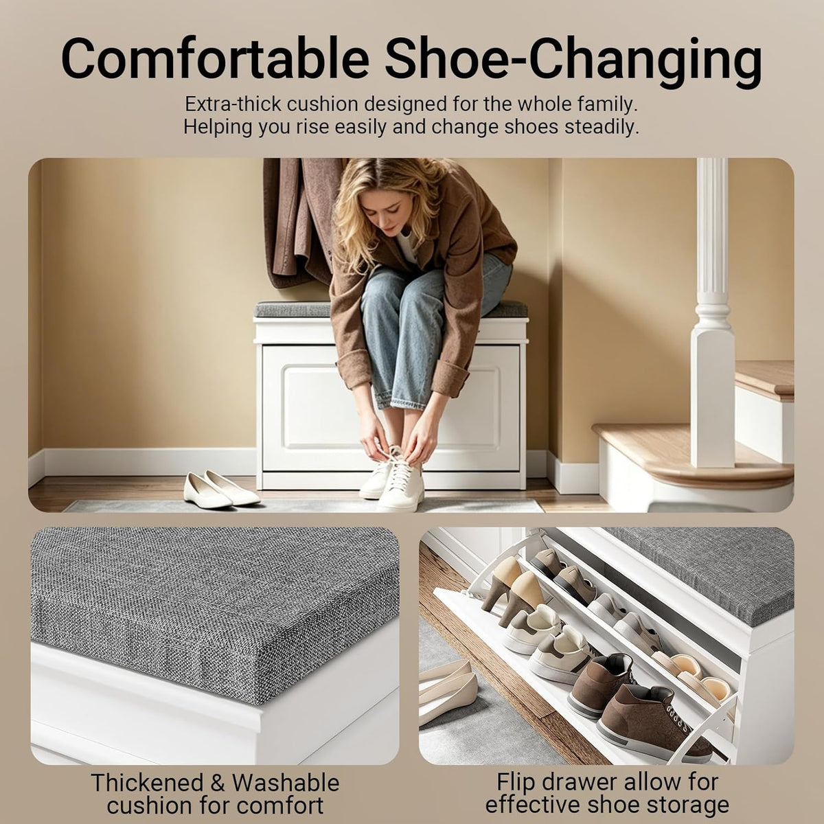 Haotian Shoe Storage Bench with Cushion