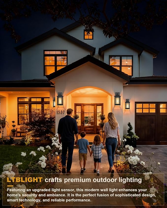 LTBLIGHT 2-Pack Dusk to Dawn Outdoor Light Fixtures, Modern Black Sensor Porch