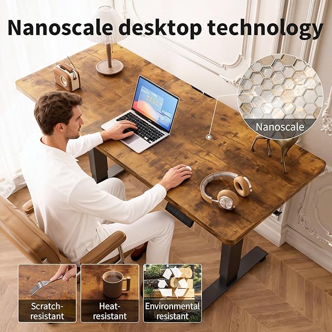 Veken 55 Inch Large Electric Standing Desk, Heights Adjustable, Sit to Stand Up