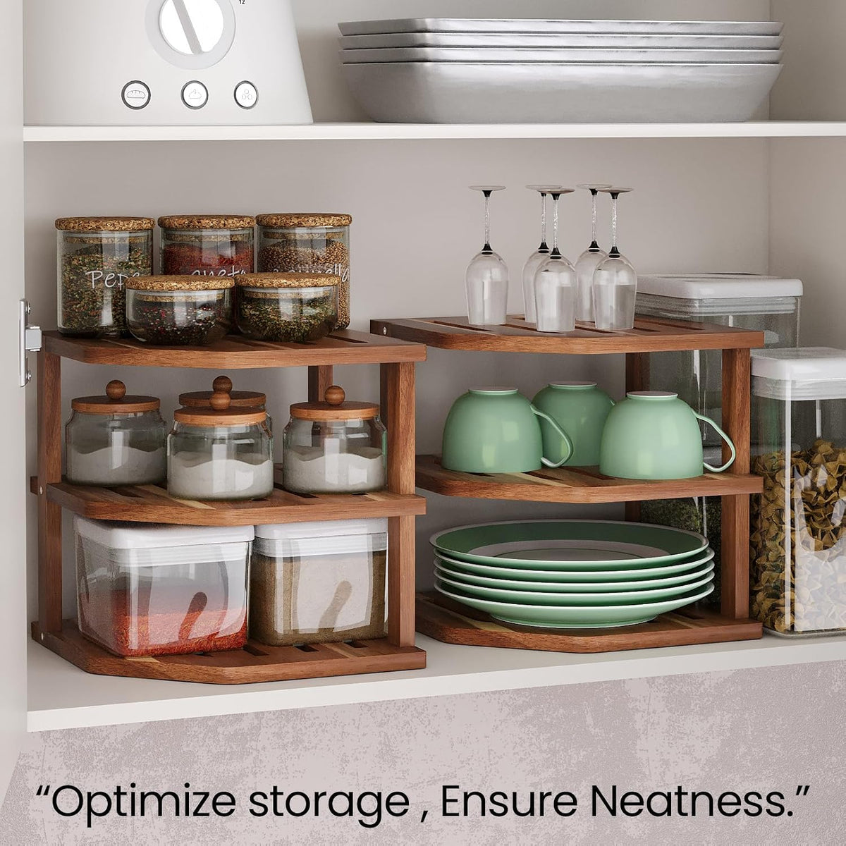 vertorgan 3 tier acacia corner shelf 2 pack,dish showing dimensions