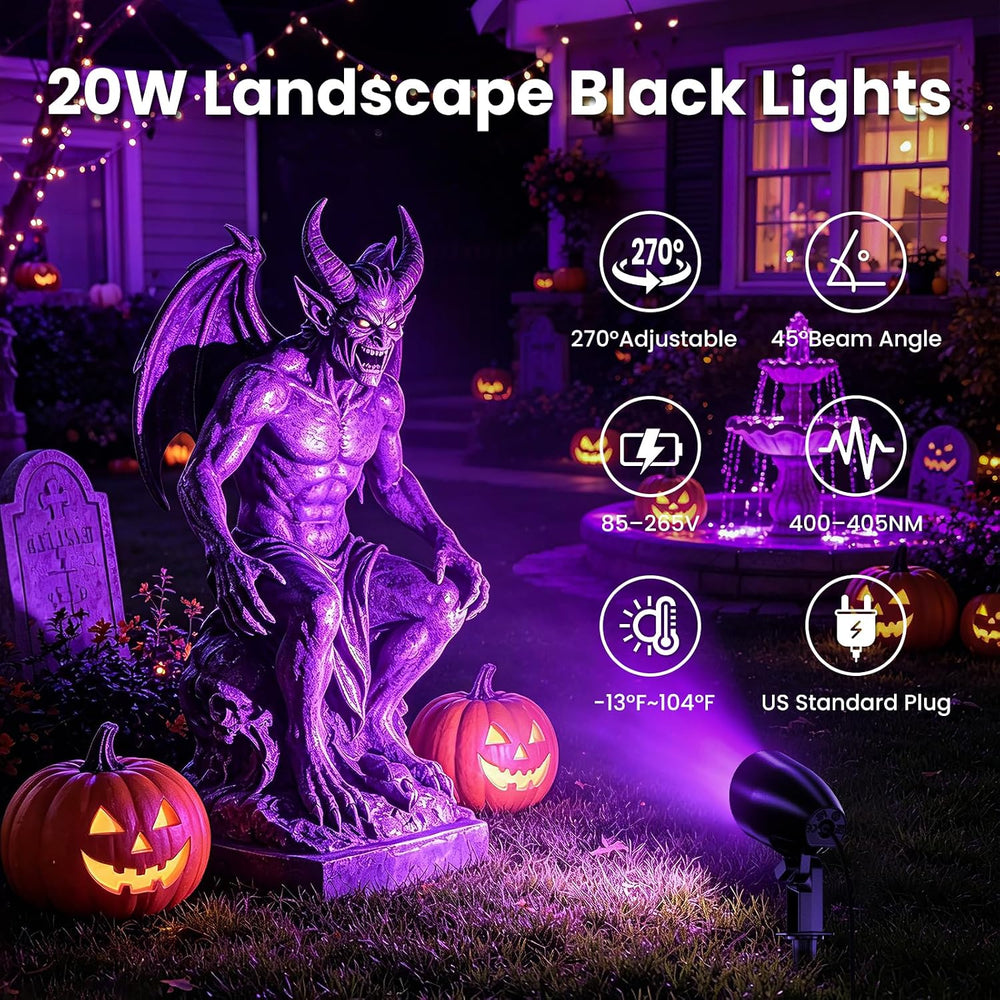 ZZXX 20W Halloween Black Light Spotlight Outdoor,IP66 Plug-in Light, 2Pack