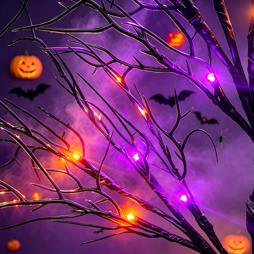 Halloween Decorations Indoor, 2 Pack 26 Inch Black Halloween Tree Set, 56 Ora...