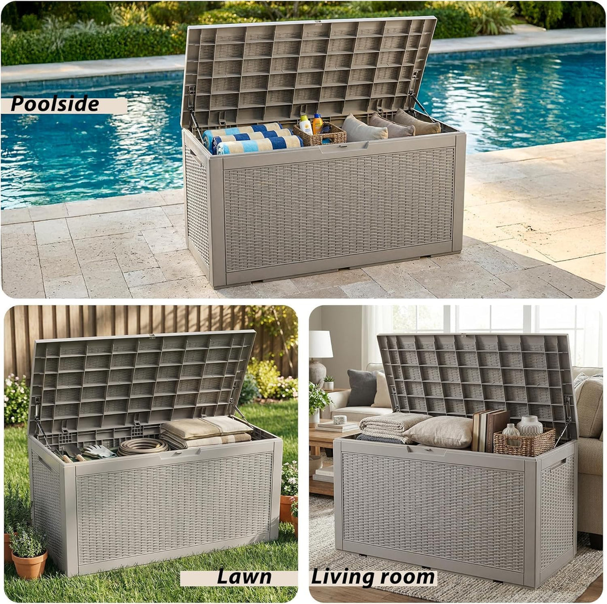 155gal outdoor storage box, lockable grey deck box, package contents