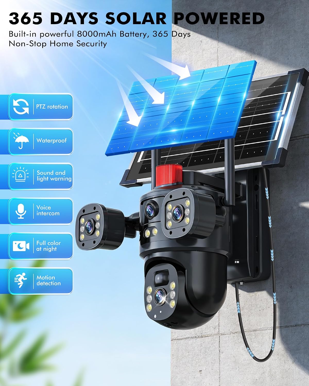 kepeak solar security camera outdoor wireless, dual lens, close-up detail
