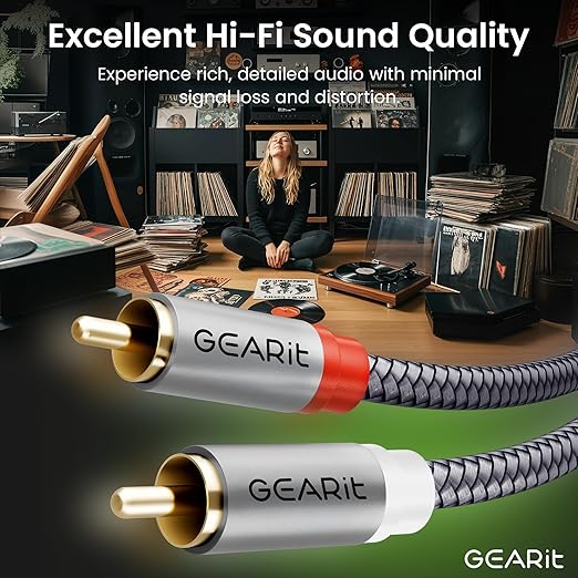GEARit RCA Cable 2RCA Male to 2RCA Male Stereo Audio Cables Shielded Braided