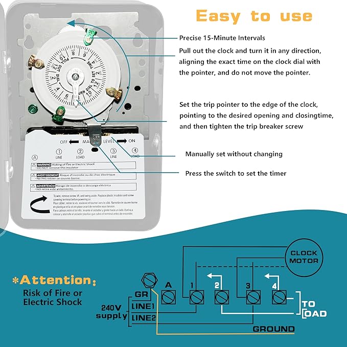 T104 Electromechanical Timer Switch Versatile Scheduling Manual Override