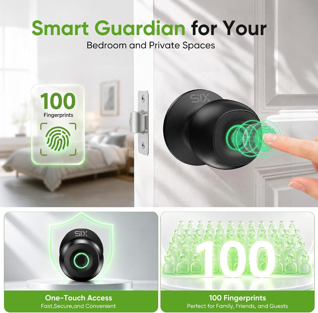 Fingerprint Door Lock, D268 Smart Fingerprint Door Knob with Lock, Biometric Door knob with App Control & Key, Keyless Thumbprint Entry Door Lock for Bedroom, Front Door, Home, Apartment Garage Office