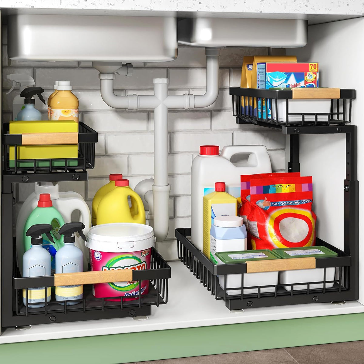 Under Sink Organizer, 2 Packs 2 Tier Under Sink Organizers and Storage