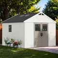 Greesum 10x10FT Resin Outdoor Storage Shed with Floor, Plastic Sheds, Beige