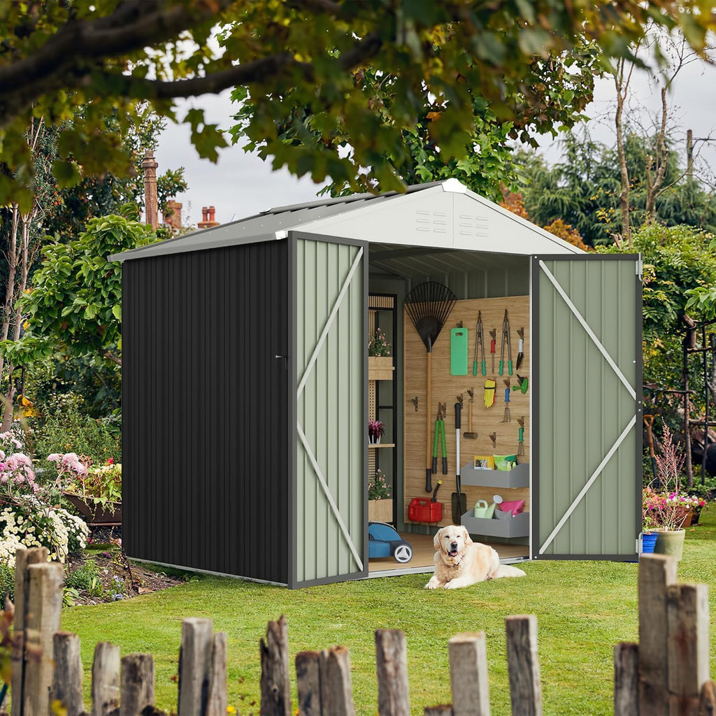 furniwell 6x8 ft outdoor storage shed, metal garden, close-up detail