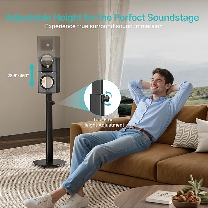 Pegzone Height-Adjustable Speaker Stand Pair from 28.6" to 46.1", 22lbs Capacity