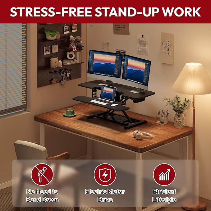 SANODESK 42" Electric Standing Desk Converter, Height Adjustable Riser
