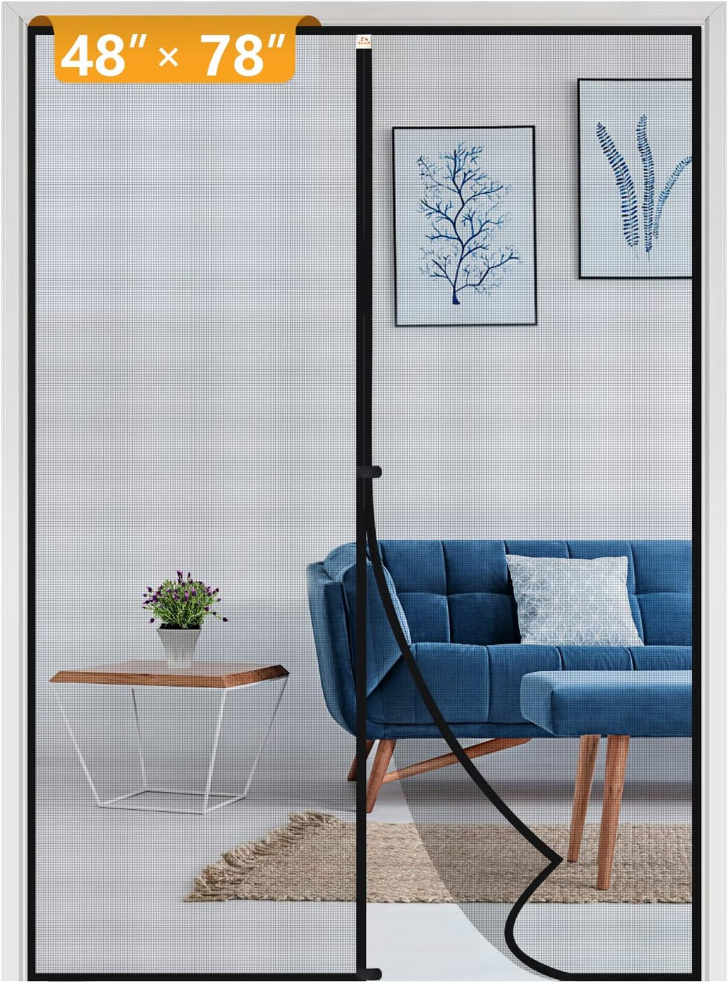 Yotache Top Middle Anti-Tearing Magnetic Screen Door Fits Door Size 48 x 78