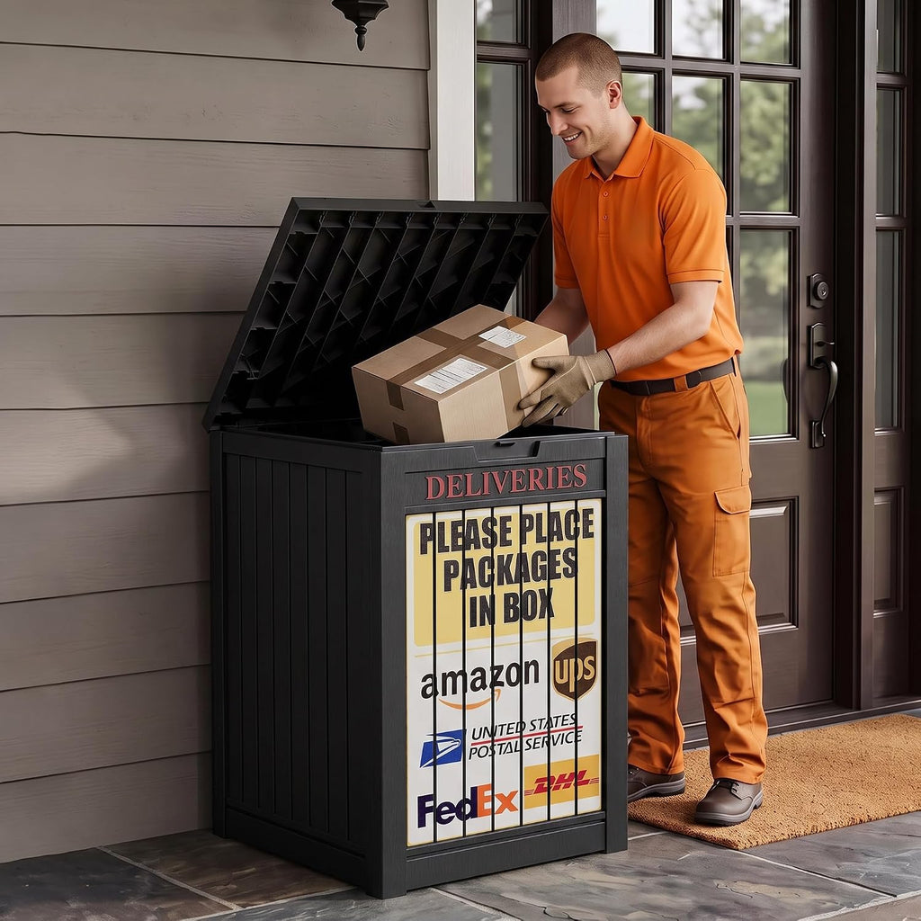 package delivery boxes for outside, deck storage box, package contents