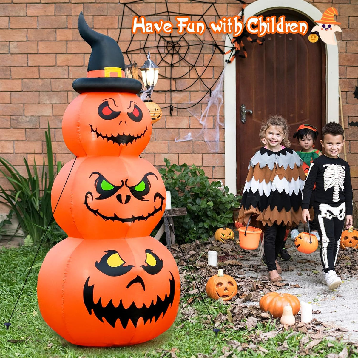 FunFanso 6 FT Halloween Inflatable Pumpkins Outdoor Yard Decorations, Blow up Pumpkins with Witch’s Hat and Bright LED Lights, Spooky Stacked Pumpkins for Garden Lawn Porch Holiday Indoor Party Home