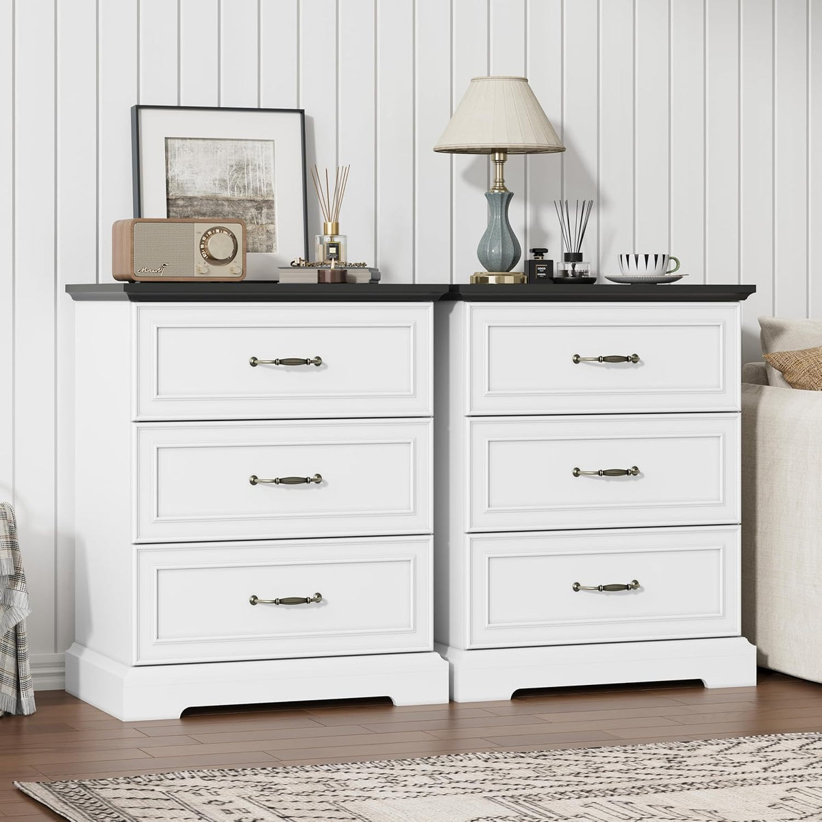 Nightstand Set of 2, Rustic Farmhouse Wood Small Dresser, Bedside Table