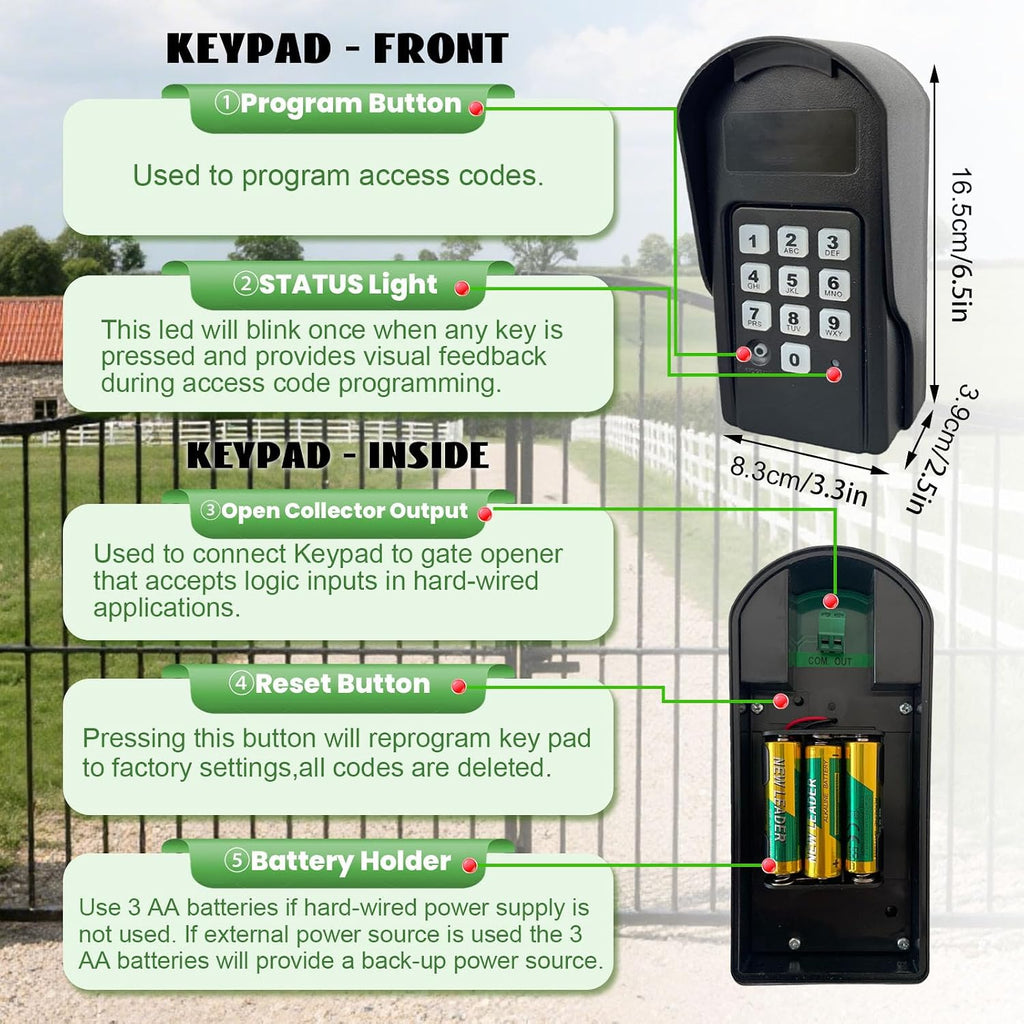 fm137 wireless digital keypad replacement for mighty mule showing dimensions
